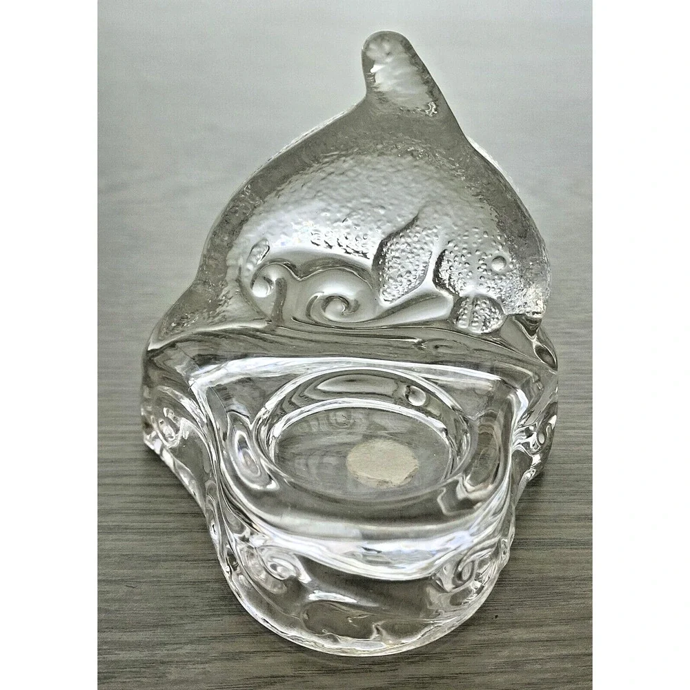 Candle Holder-Tea Light-Glass-Partylite-Dolphin Jumping Over Wave-Clear Glass - Picture 3 of 8